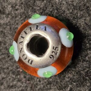 Donatella Sterling Silver Orange and Green Glass Bead Charm